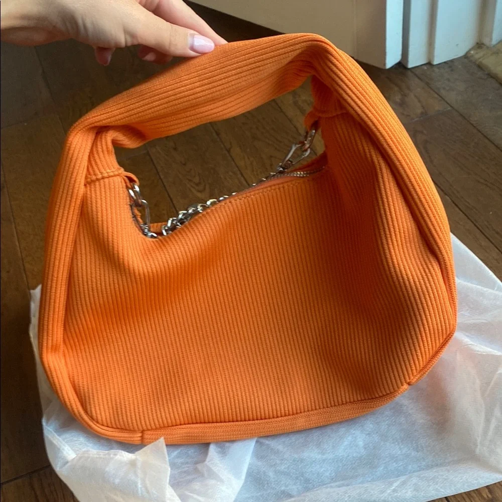 Vibrant Orange Textured Shoulder Bag - Picture 4 of 10